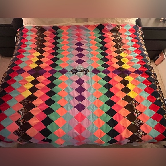 Vintage 60s 70s Handmade Patchwork 
Quilt Blanket - Picture 1 of 9